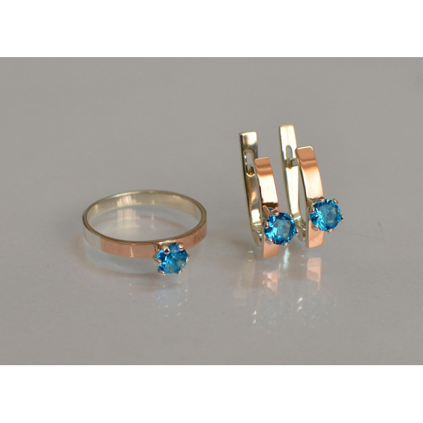 Комплект серебряный  с золотыми напайками (045)