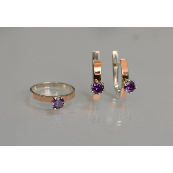 Комплект серебряный  с золотыми напайками (045)