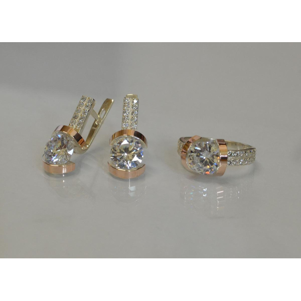 Серебряный гарнитур с золотыми накладками (046)