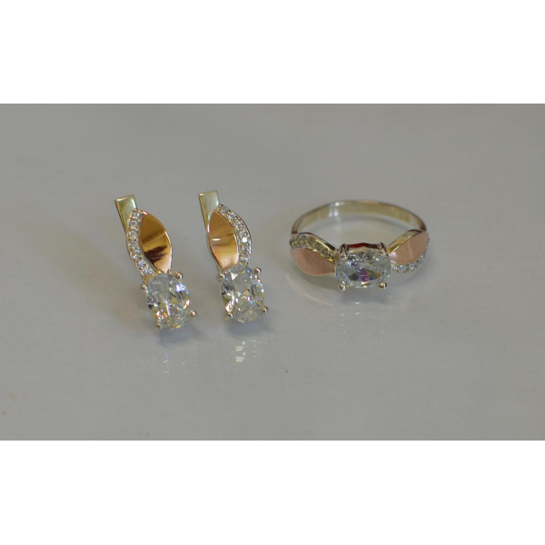 Серебряный набор с золотыми напайками (047)