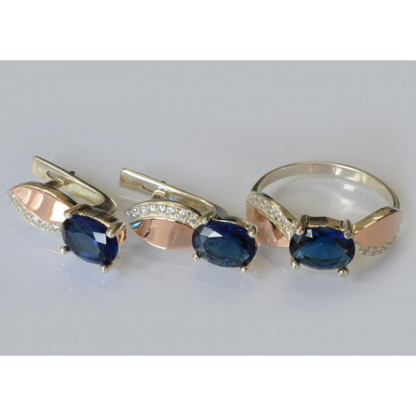 Серебряный набор с золотыми напайками (047)