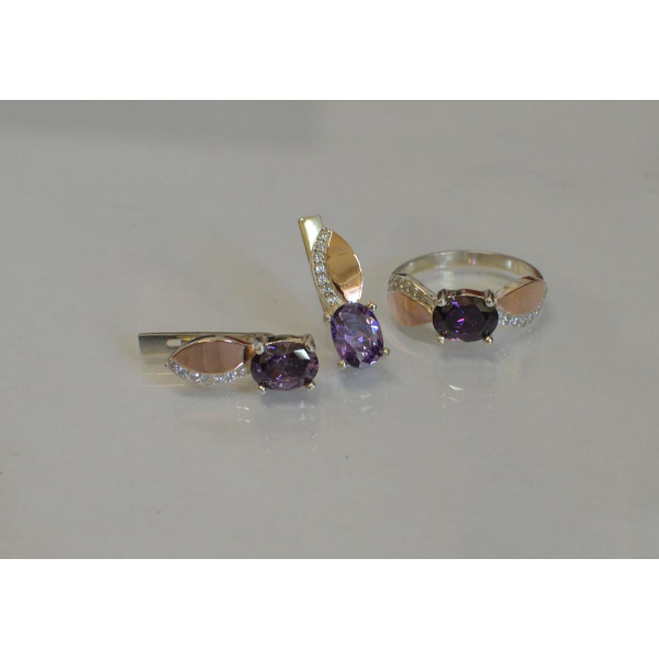 Серебряный набор с золотыми напайками (047)