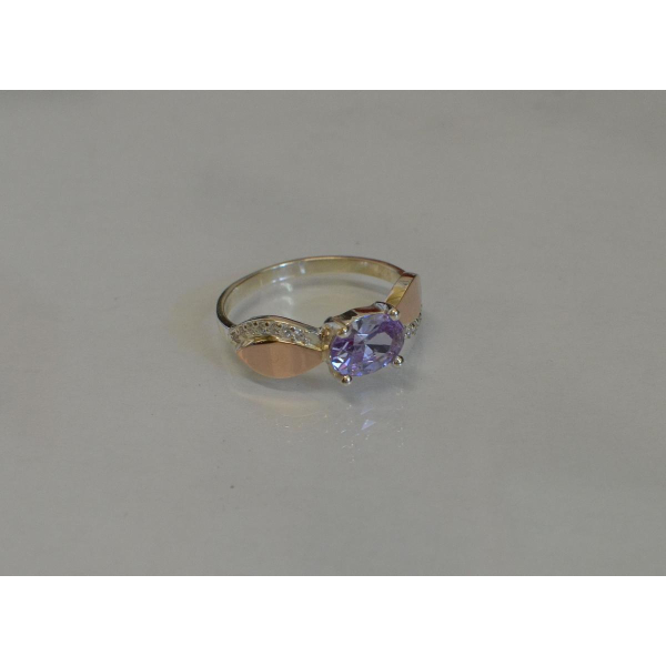 Серебряное кольцо  с пластинами из золота (047к)