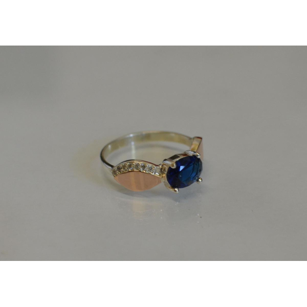 Серебряное кольцо  с пластинами из золота (047к)