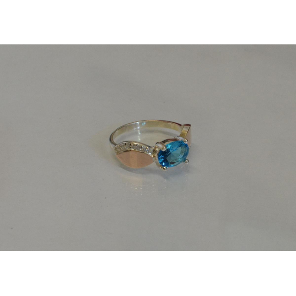 Серебряное кольцо  с пластинами из золота (047к)