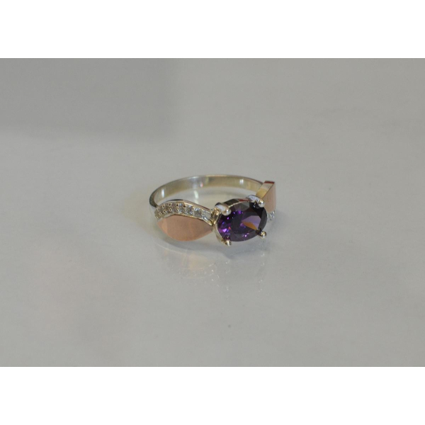 Серебряное кольцо  с пластинами из золота (047к)