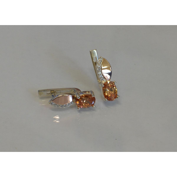 Серебряные серьги с золотыми вставками (047с)