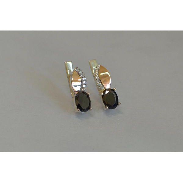 Серебряные серьги с золотыми вставками (047с)