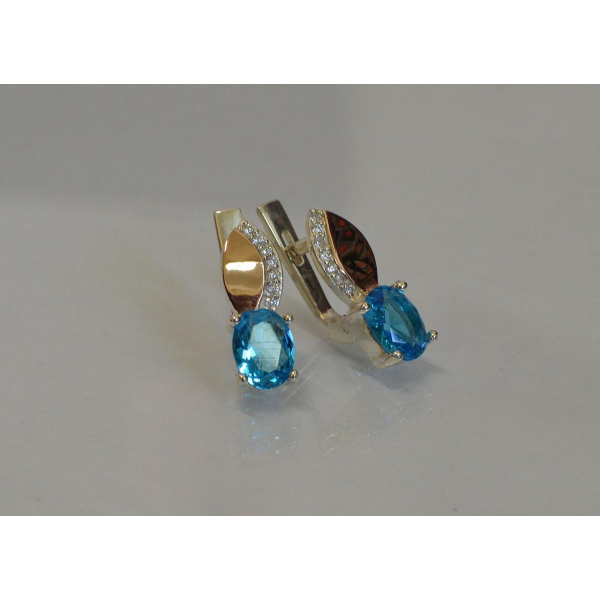 Серебряные серьги с золотыми вставками (047с)