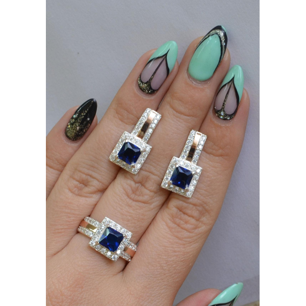 Комплект серебряный с золотыми напайками (048)