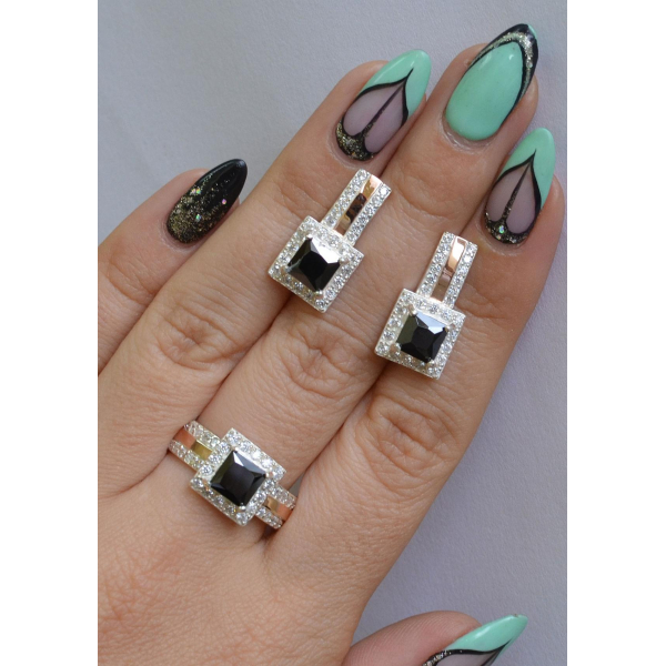 Комплект серебряный с золотыми напайками (048)