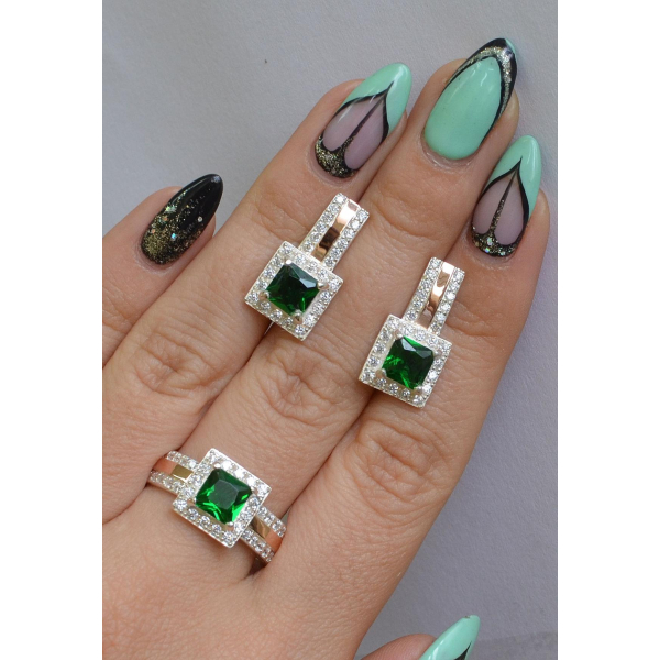 Комплект серебряный с золотыми напайками (048)