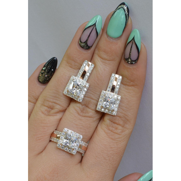 Комплект серебряный с золотыми напайками (048)