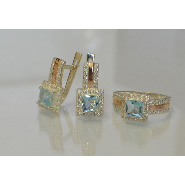 Комплект серебряный с золотыми напайками (048)