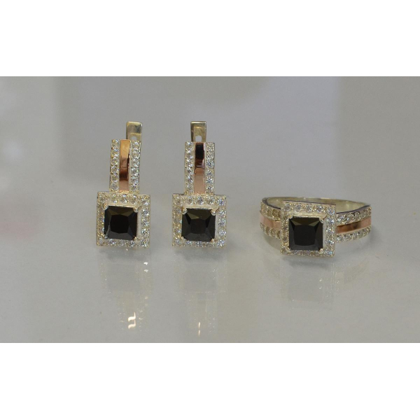 Комплект серебряный с золотыми напайками (048)