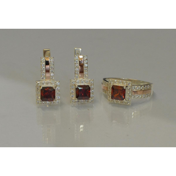 Комплект серебряный с золотыми напайками (048)