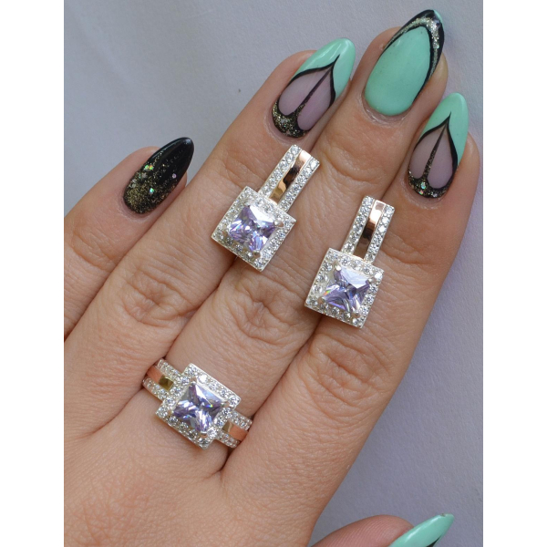 Комплект серебряный с золотыми напайками (048)