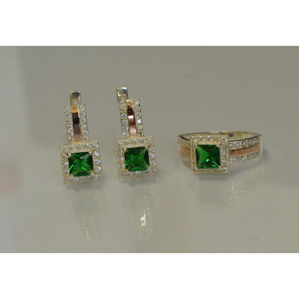 Комплект серебряный с золотыми напайками (048)