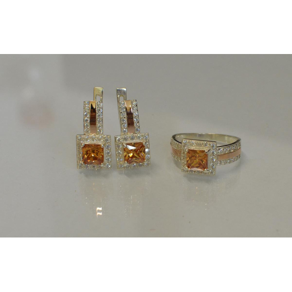 Комплект серебряный с золотыми напайками (048)