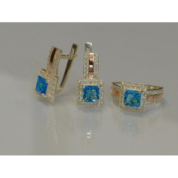 Комплект серебряный с золотыми напайками (048)