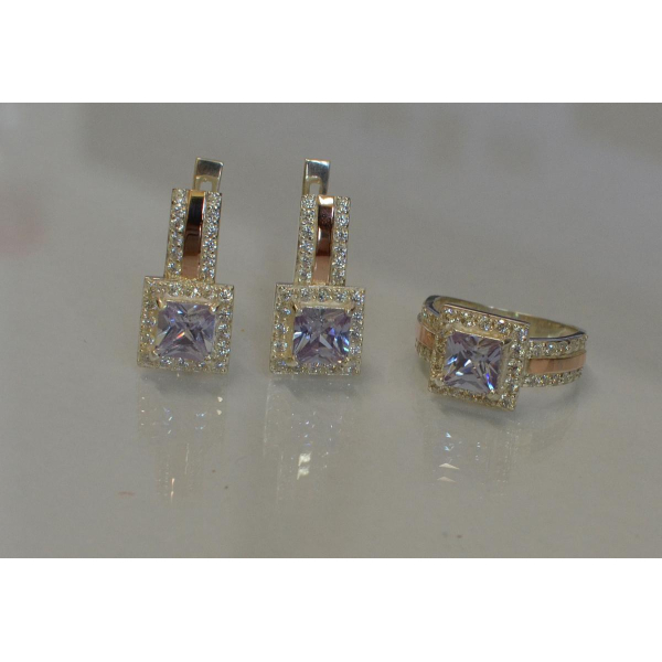 Комплект серебряный с золотыми напайками (048)