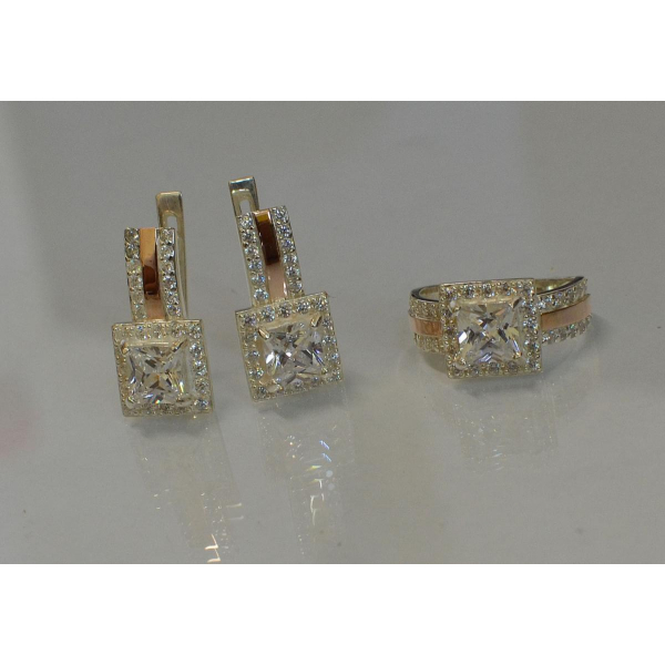 Комплект серебряный с золотыми напайками (048)