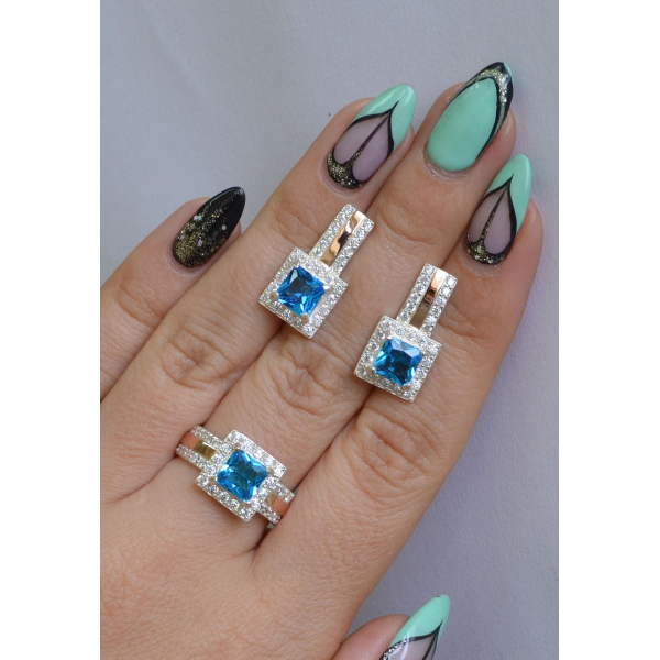 Комплект серебряный с золотыми напайками (048)