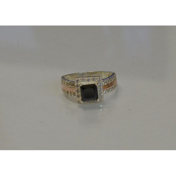 Серебряное кольцо  с накладками из золота (048к)