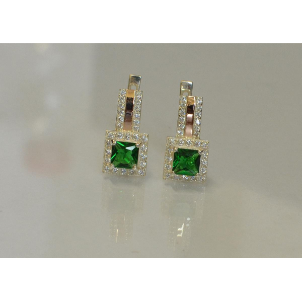 Серьги серебряные с золотыми  пластинами (048с)