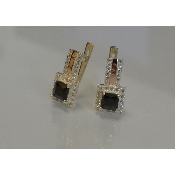 Серьги серебряные с золотыми  пластинами (048с)