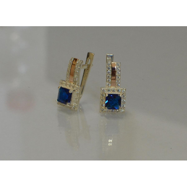 Серьги серебряные с золотыми  пластинами (048с)