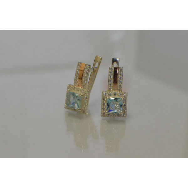 Серьги серебряные с золотыми  пластинами (048с)