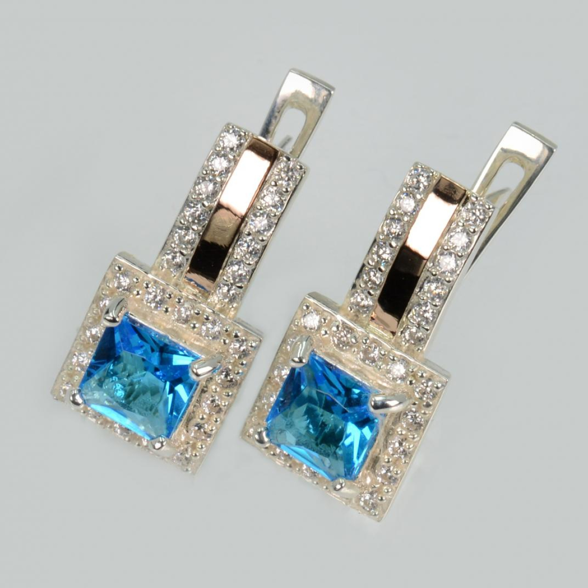 Серьги серебряные с золотыми  пластинами (048с)