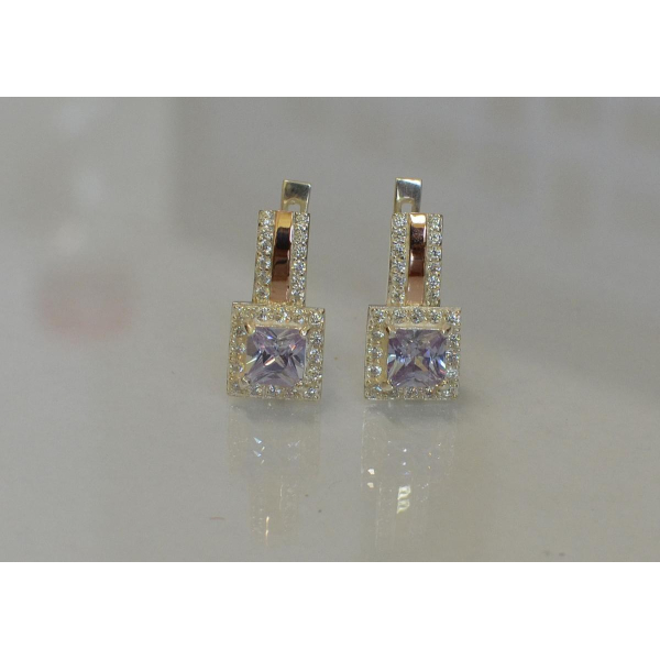 Серьги серебряные с золотыми  пластинами (048с)