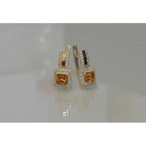 Серьги серебряные с золотыми  пластинами (048с)