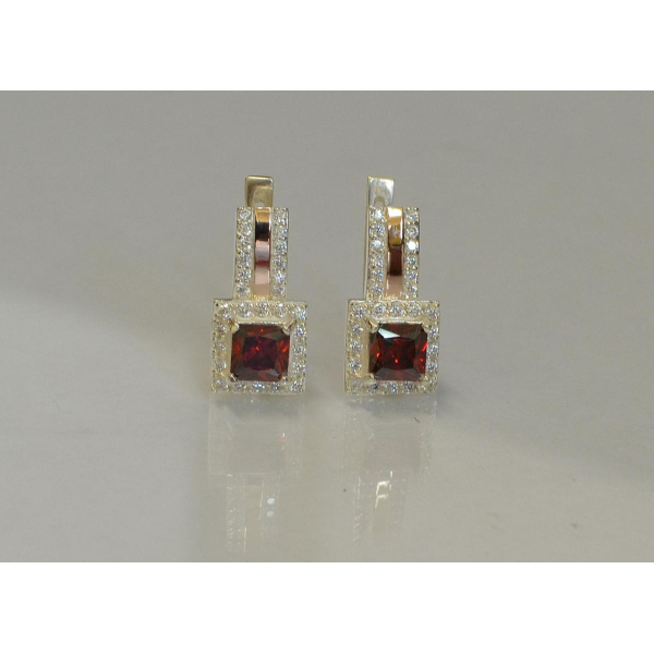 Серьги серебряные с золотыми  пластинами (048с)