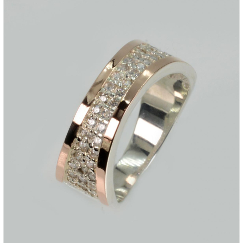 Колльцо серебряное с накладками золота