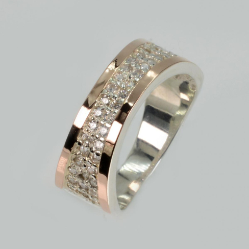 Колльцо серебряное с накладками золота