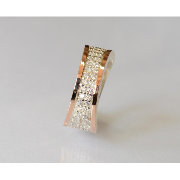 Колльцо серебряное с накладками золота (049к)