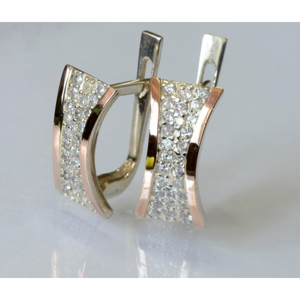 Серебряные серьги с  вставками из золота (049с)