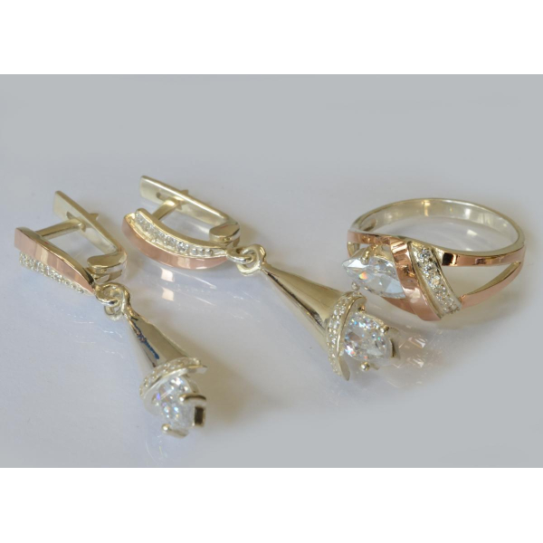 Срібний набір з накладками золота (050)