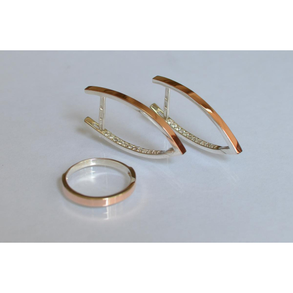 Срібний набір зі вставками з золота (051)