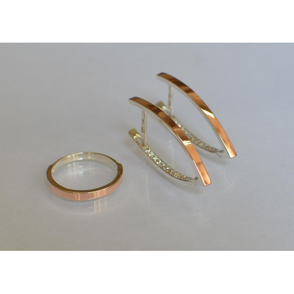 Срібний набір зі вставками з золота (051)