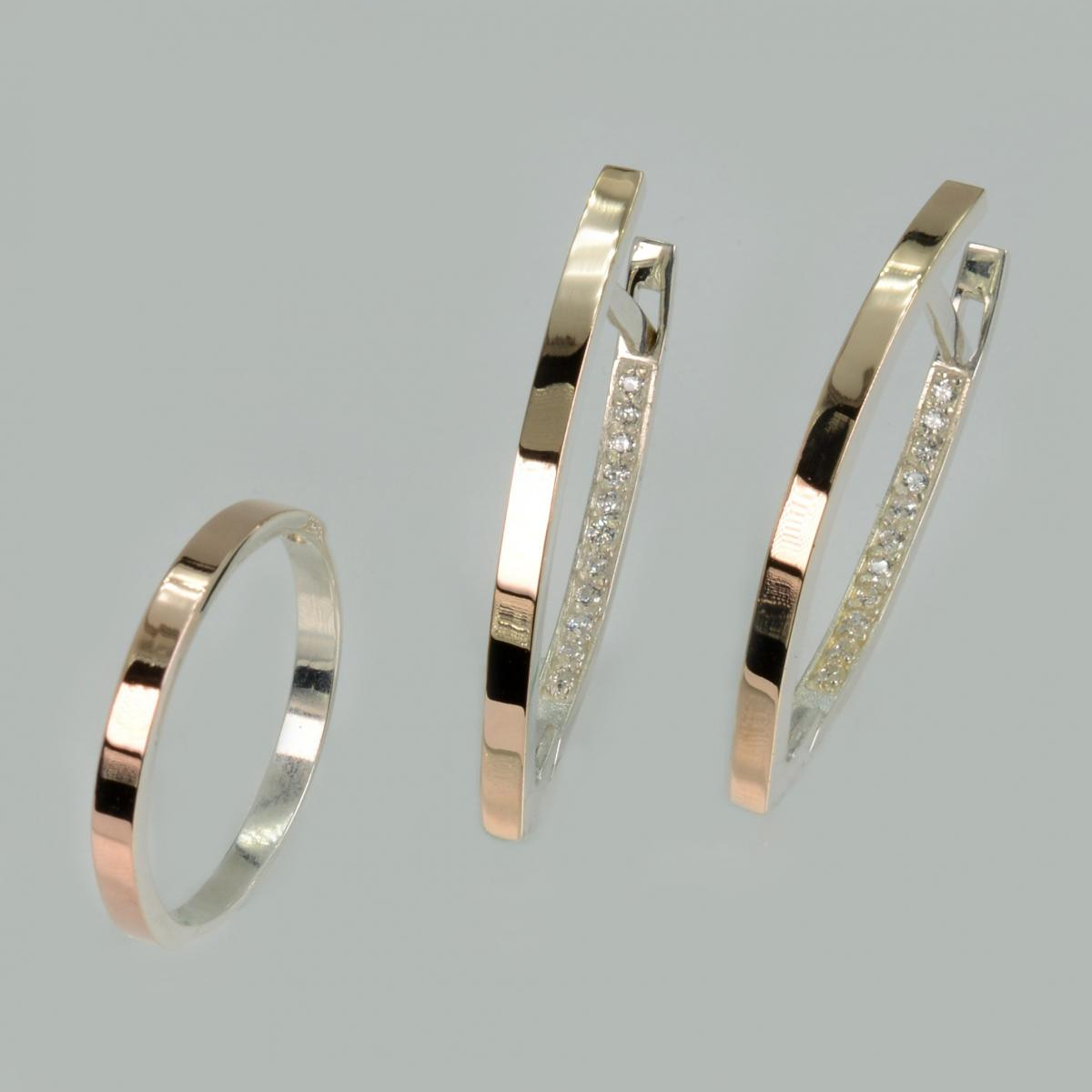 Срібний набір зі вставками з золота (051)