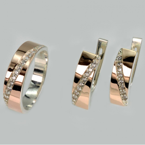 Серебряный комплект с золотыми вставками