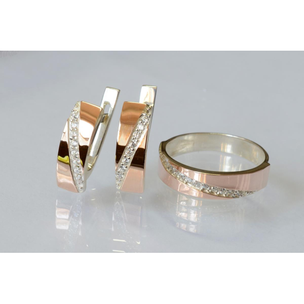 Серебряный комплект с золотыми вставками (053)