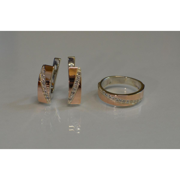 Серебряный комплект с золотыми вставками (053)