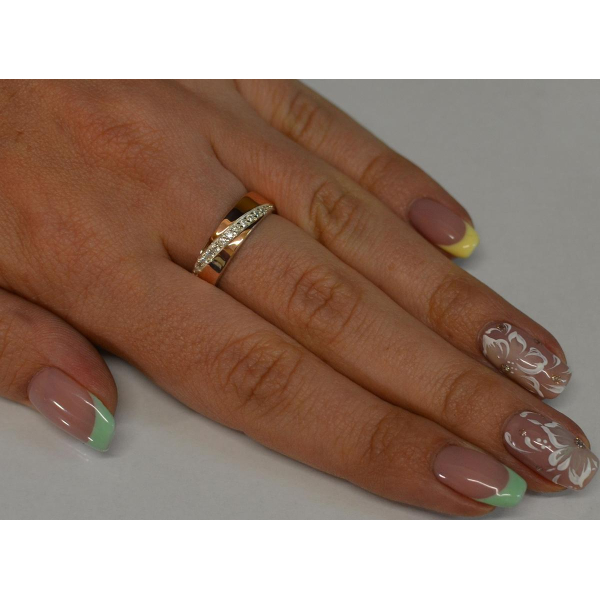 Серебряное кольцо с золотими пластинами (053к)