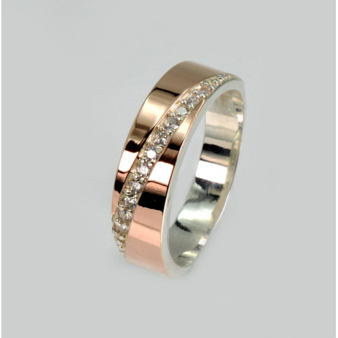 Срібна каблучка з золотаими пластинами