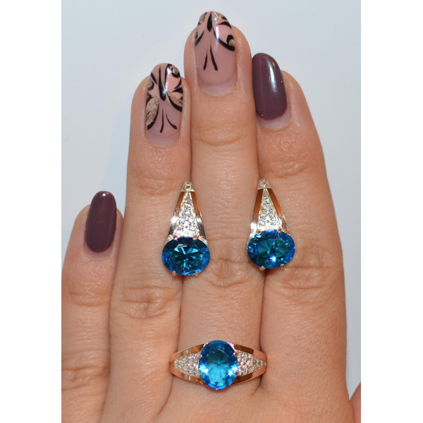 Серебряный набор с вставками золота (054)